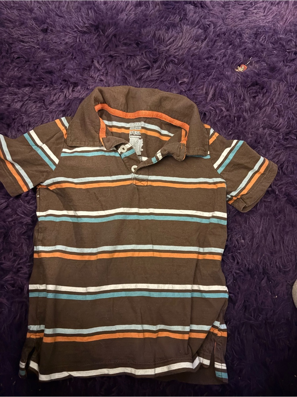 Old Navy Brown Polo with Orange, Blue & White Stripes